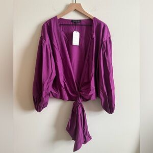 Jealous Tomato Pink and Purple 3/4 Sleeve Tie Front Blouse